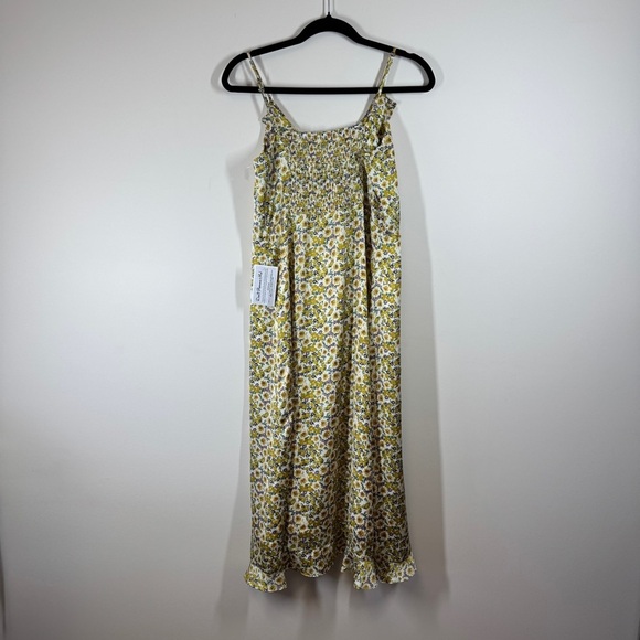 Heartloom Floral Yellow Midi Dress XS Smocked Back Ruffle Hem Adjustable Straps - Picture 11 of 13